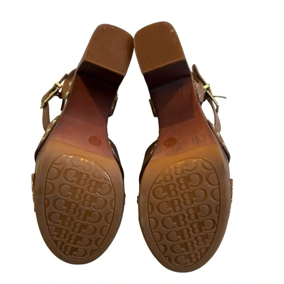 Gianni Bini Brown Leather Wood Platform Sandals, Sz 7 - Picture 13 of 13